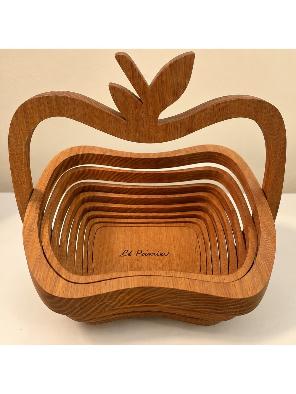Vintage Collapsible Wood Apple Basket Folding Fruit Bowl Signed Ed Perrier